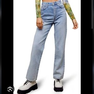 NWOT Topshop Kort Straight Jeans With Stitched Hem In Bleach Wash Size 32